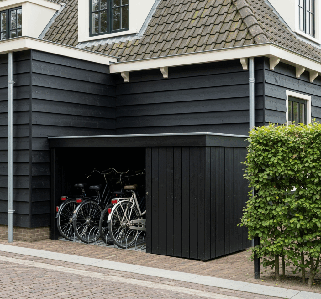 een prefab fiestenberging van xwood