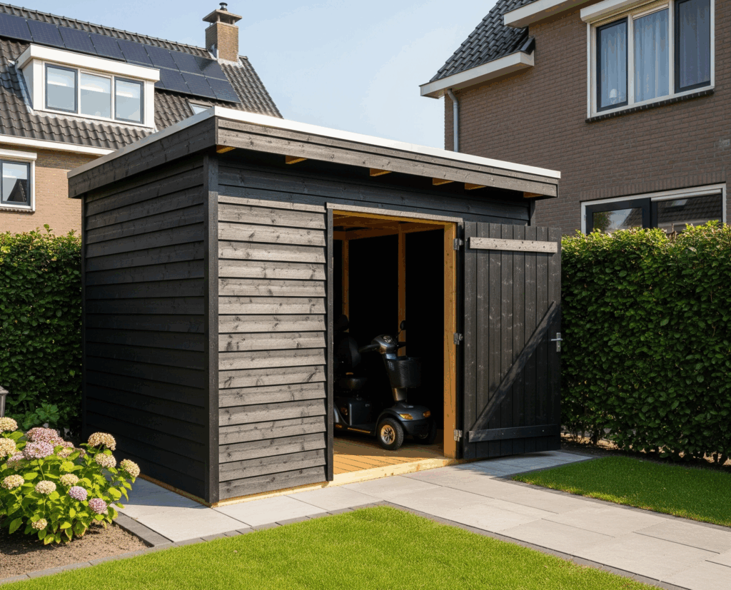 een scootmobiel berging op maat gemaakt