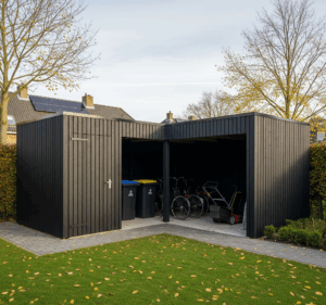 fietsenberging met overkapping zwart hoek