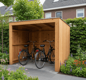 xwood houten fietsenberging open