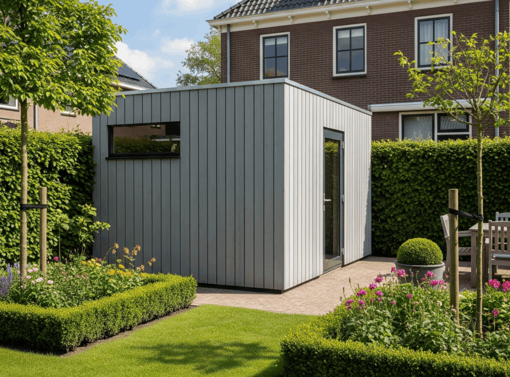 Een houten maatwerk berging van xwood uniek en persoonlijk